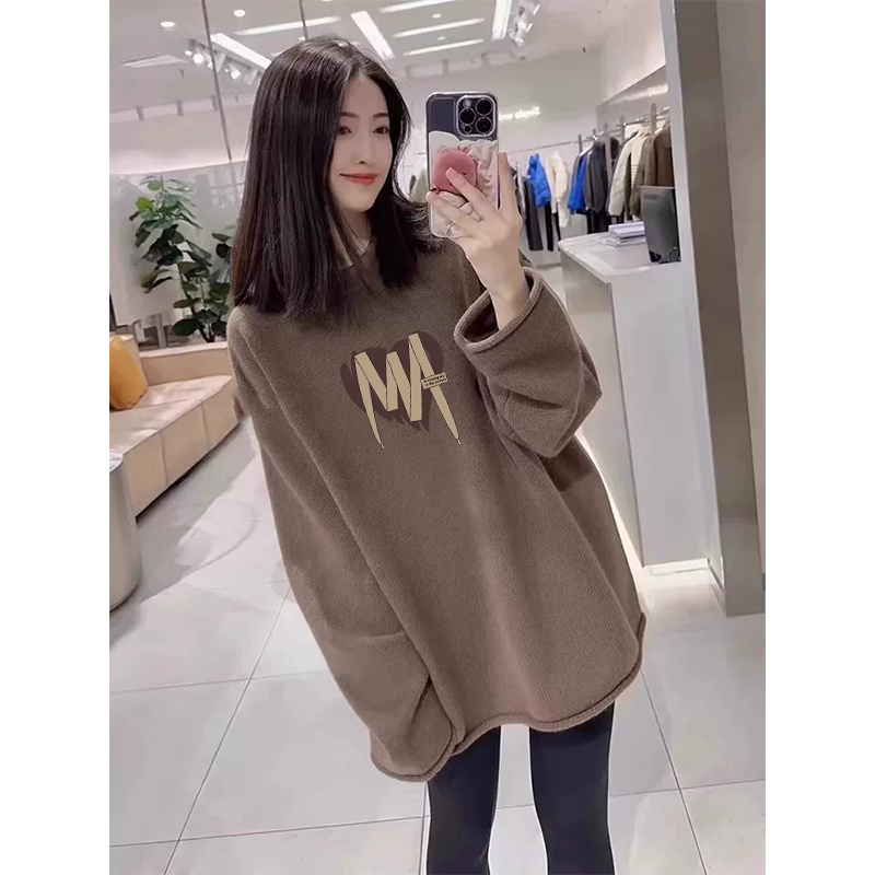 配鲨鱼裤上衣春秋冬季新款遮屁股中长款咖色长袖内搭卫衣打底衫女