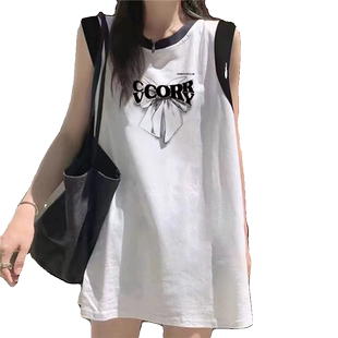 运动吊带背心女夏无袖t恤外穿球衣bf学生纯棉中长款篮球服ins潮