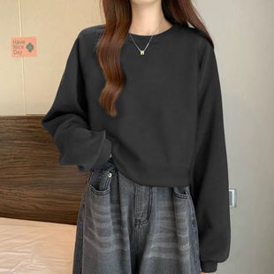 高级感超好看卫衣女短款2025新款春秋薄款高腰露脐灰色长袖上衣女