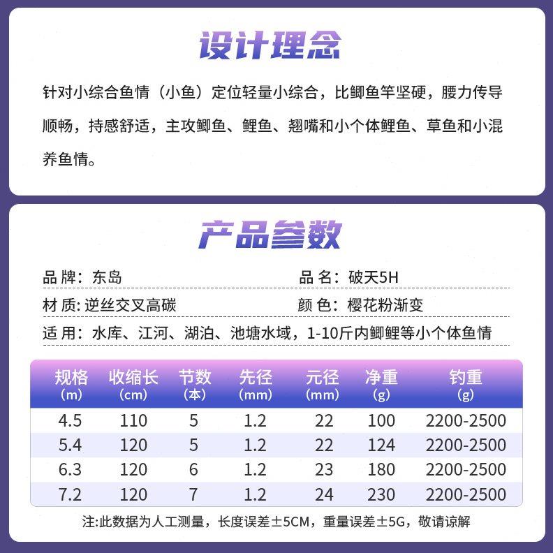 东岛破天5H超轻超硬超挺手杆野钓黑坑台钓竿轻量小综合鱼竿
