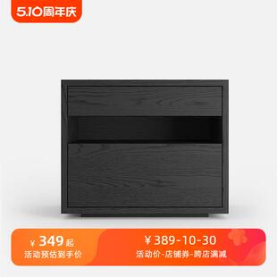 极简床头柜北欧风卧室床边柜现代简约黑色实木抽屉床头储物柜 意式