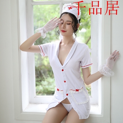 千品居-内衣制服短袖护士服角色扮演手套开叉包臀短裙