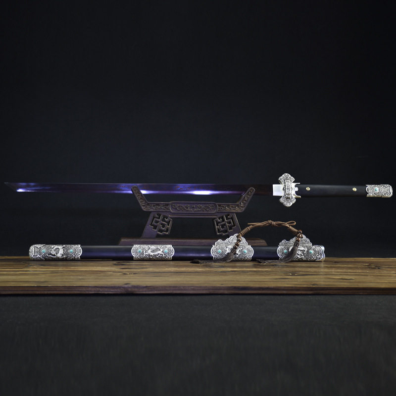 龙泉市刀剑花纹钢烤蓝一体宝剑手工锻打唐横刀收藏长剑送礼未开刃,金属材料及制品,其他金属制品,淘宝优惠券,粉丝福利购,淘宝优惠卷