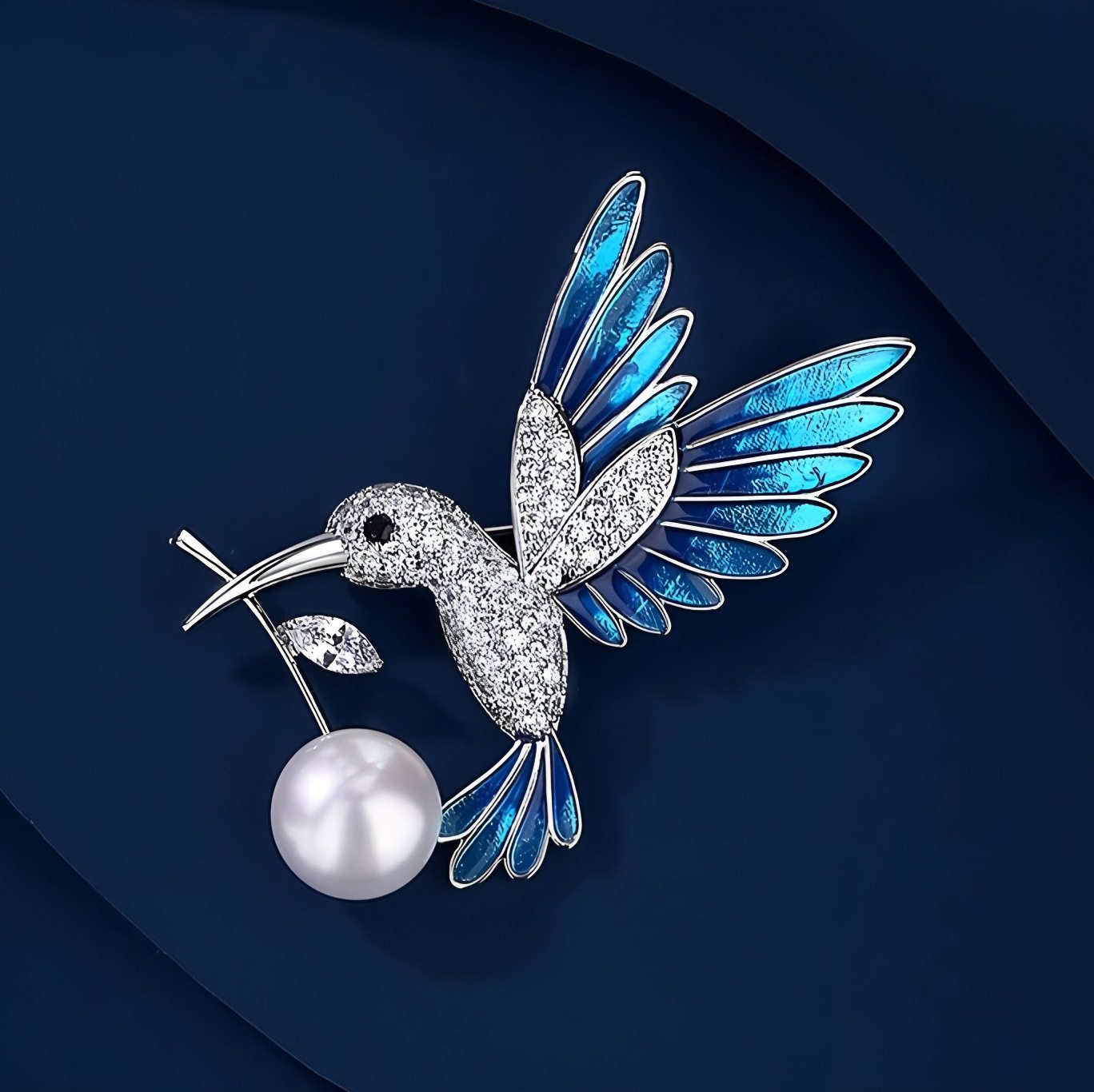 奥特莱斯撤柜蓝色蜂鸟胸针高档女奢华气质珍珠胸花精致感别针新款