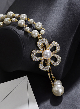 奥特莱斯撤柜项链女长款时尚百搭珍珠挂件水钻花朵吊坠装饰链毛衣