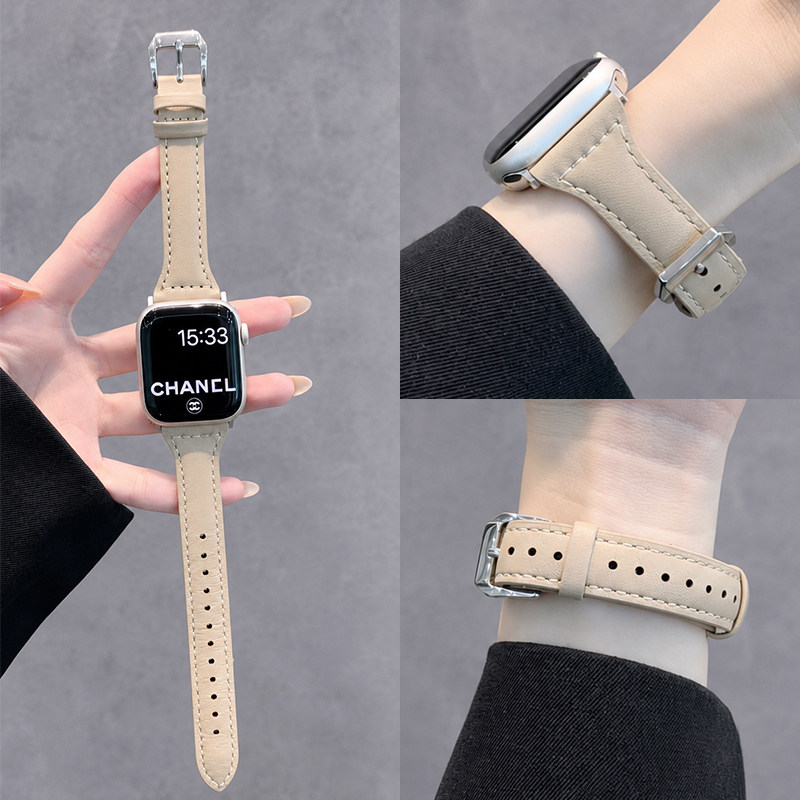 适用苹果手表表带S11/10小蛮腰牛皮iwatch9applewatch新款秋冬s8/s7真皮表带8/7/6/5/se女士款复古牛皮手腕带