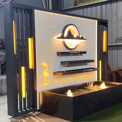 定制不锈钢新中式流水背景墙别墅庭院园林酒店会所入户门水景观墙