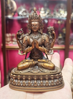 四臂观音/奇木格/随身佛/结热兹恰协哇/10cm紫铜佛像摆件寺庙供奉