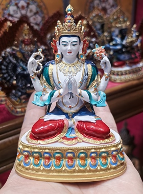 四臂观音/观音/奇木格/齐木格/10cm彩绘佛像梵天造像佛堂摆件