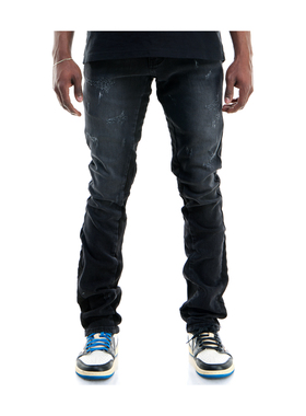 KDNK美式修身拼接潮流全棉微弹牛仔男裤-KND4567