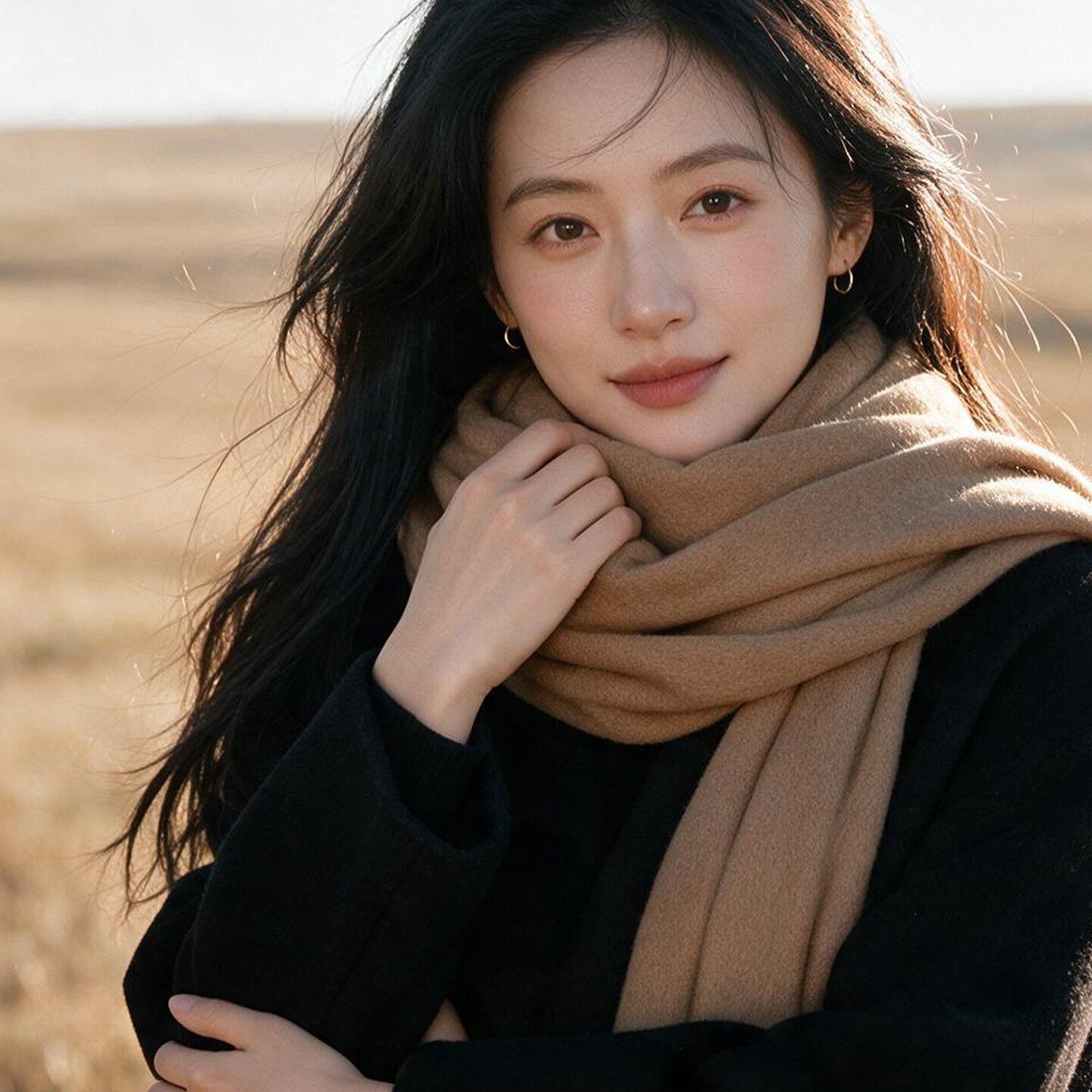 韩系纯色仿羊绒围脖女士春秋氛围感围巾百搭保暖两用披肩单品