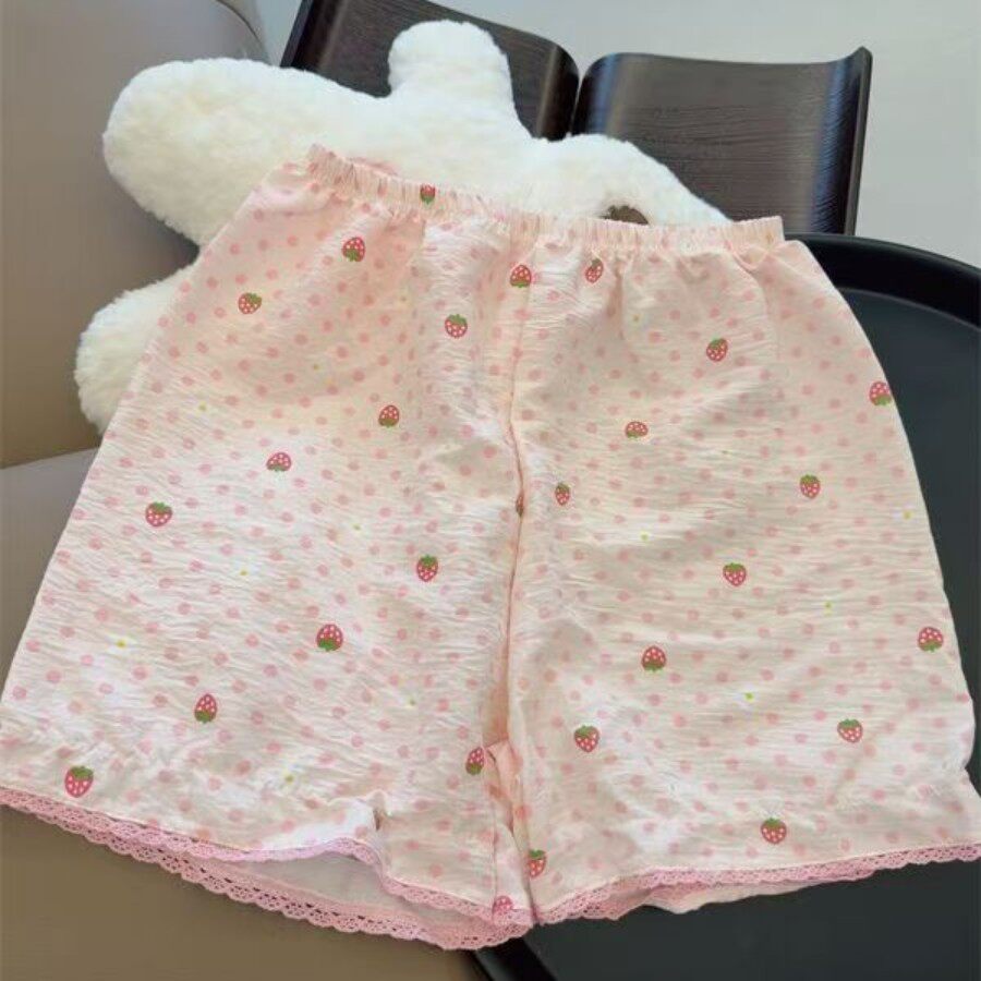 女心满格波点草莓家居服夏款短袖短裤娃娃领可爱女生睡衣