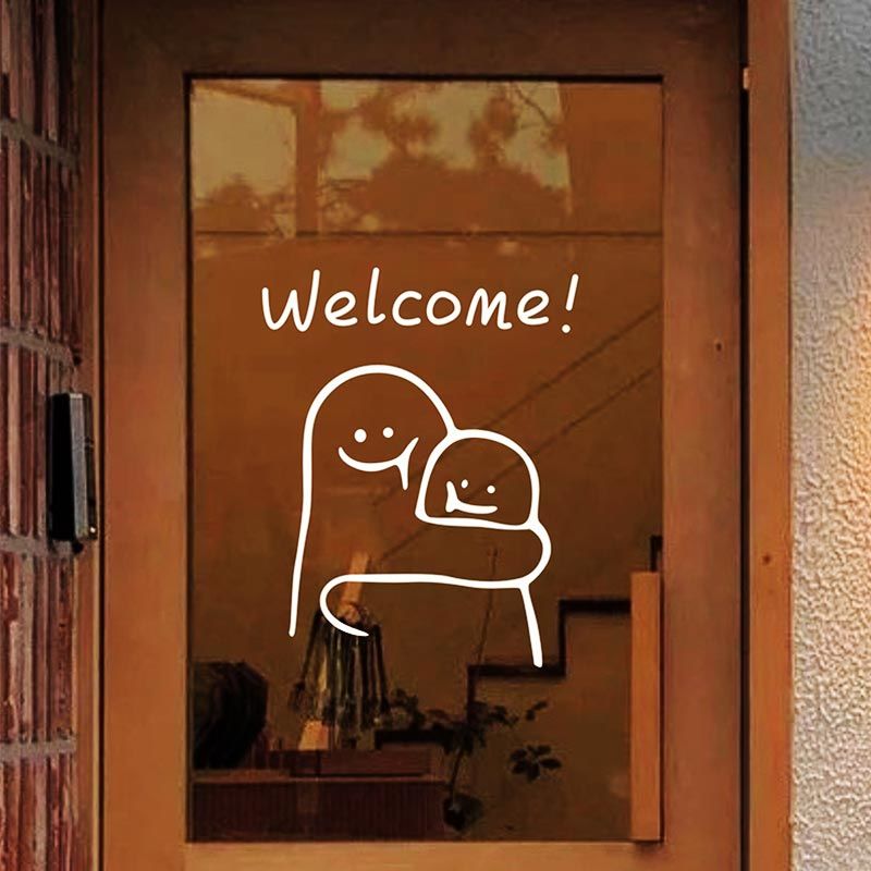 欢迎光临 韩国ins风玻璃橱窗服装店奶茶甜品蛋糕店铺装饰墙面贴纸