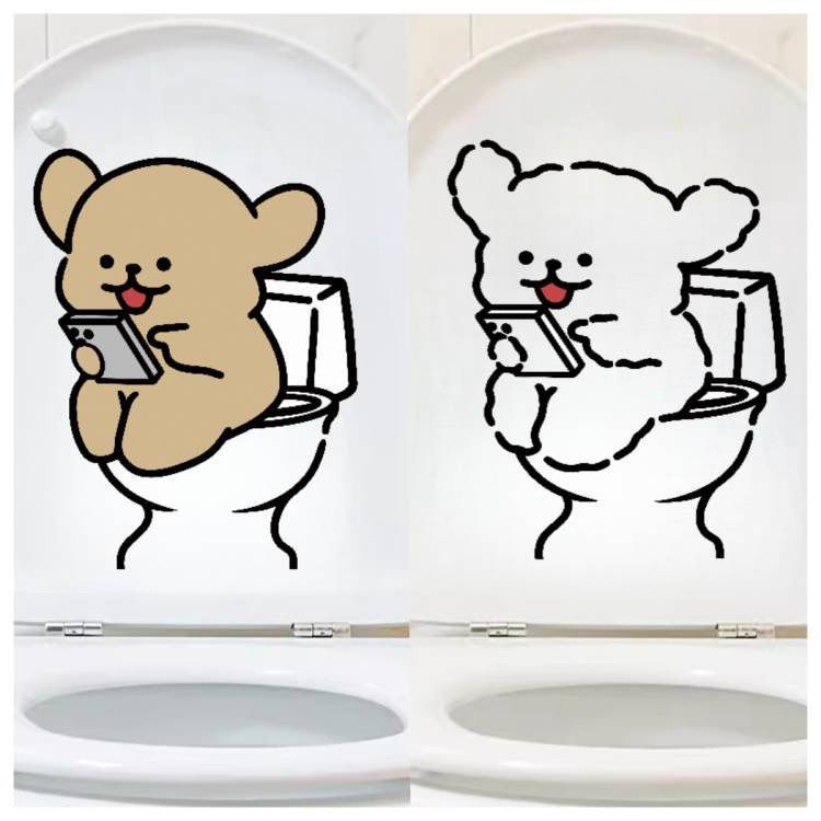 线条小狗马桶贴纸浴室墙壁防水防晒贴坐便可爱卡通动漫卫生间装饰