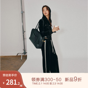 PINPINPLUS「无拘出行」2024春轻奢长袖上衣外套直筒裤丝绒套装女
