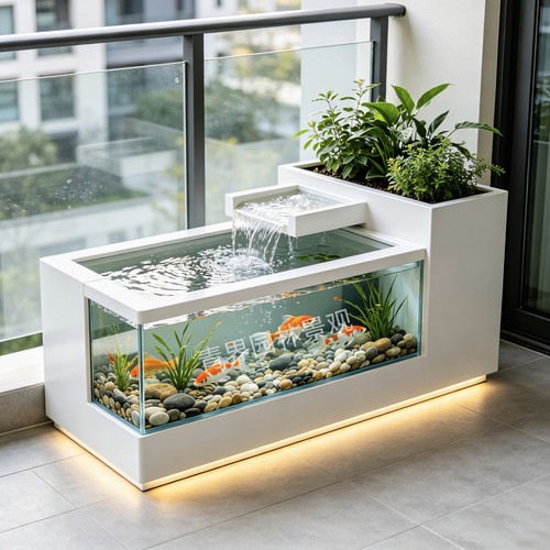 阳台不锈钢流水鱼池花箱一体循环水玻璃鱼缸庭院造景锦鲤池可定制