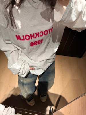 2026早春新款 植绒字母复古印花肌理感棉长袖/短袖T恤打底上衣