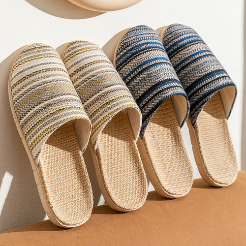 朴丞日式包头亚麻拖鞋女士四季家居用舒适软底防滑木地板凉拖鞋男