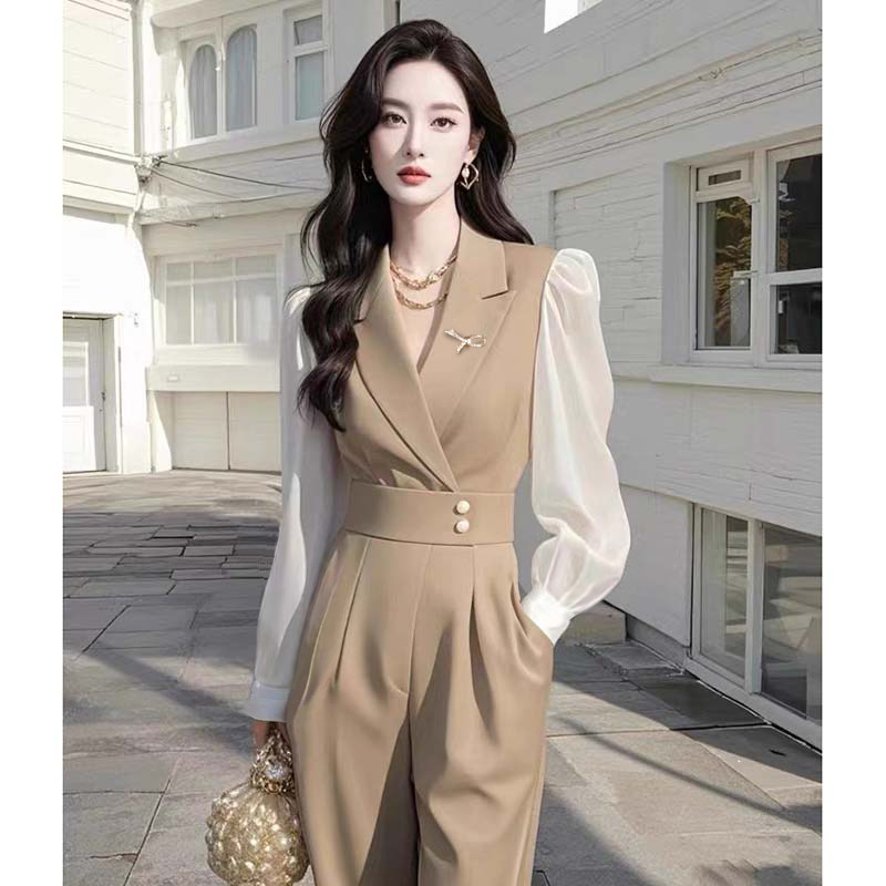 2025春秋新款气质女神范西装领连衣阔腿连体裤LJ0017