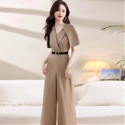送腰带2026春季高级感通勤阔腿裤斗篷拼接高腰显瘦连体裤D1307