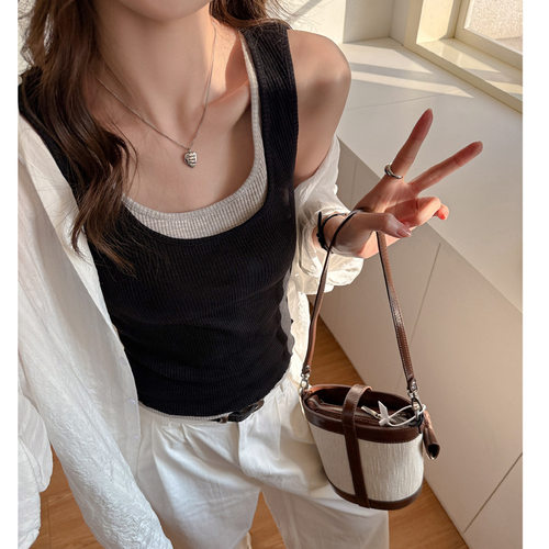 春夏新款真两件套打底吊带小背心女内搭设计感百搭遮副乳无袖上衣