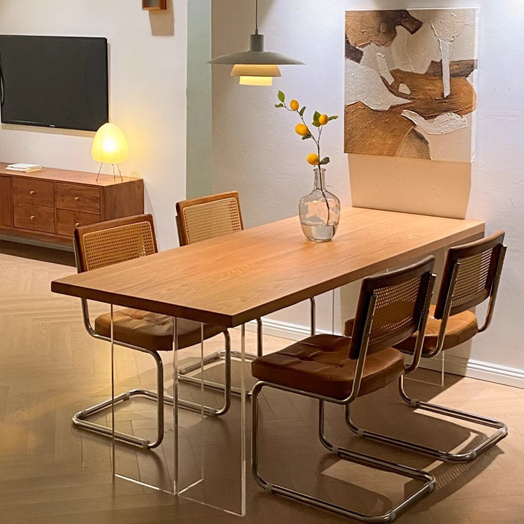 北美白蜡木餐桌家用纯实木轻奢创意茶桌客厅书桌长方形悬浮桌饭桌