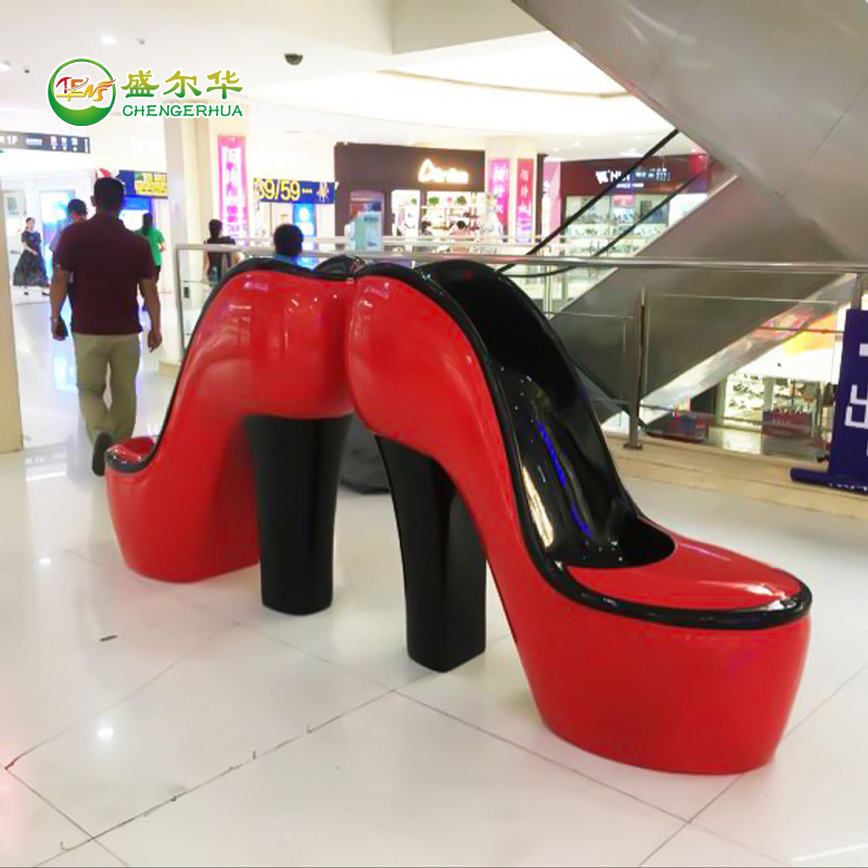 鞋子模型雕塑玻璃钢大型高跟鞋雕塑彩绘商场大厅户外广场摆件订制