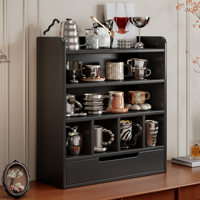 桌面杯架置物架实木书架新中式收纳柜桌上多层防尘小型茶具展示架