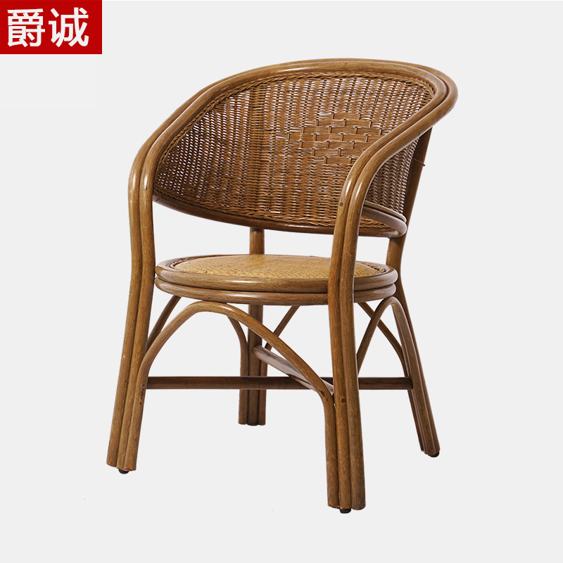 纯手工真藤椅简约现代办公电脑靠背复古编织休闲阳台家用老人椅