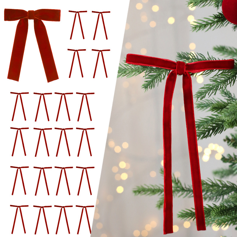 跨境新品 圣诞节装饰品 24个酒红绒布蝴蝶结 圣诞树挂件 礼品配件