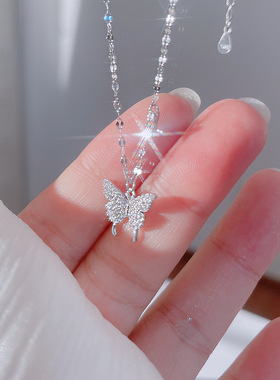 999纯银蝴蝶项链新款轻奢小众设计锁骨链送闺蜜女朋友情人节礼物