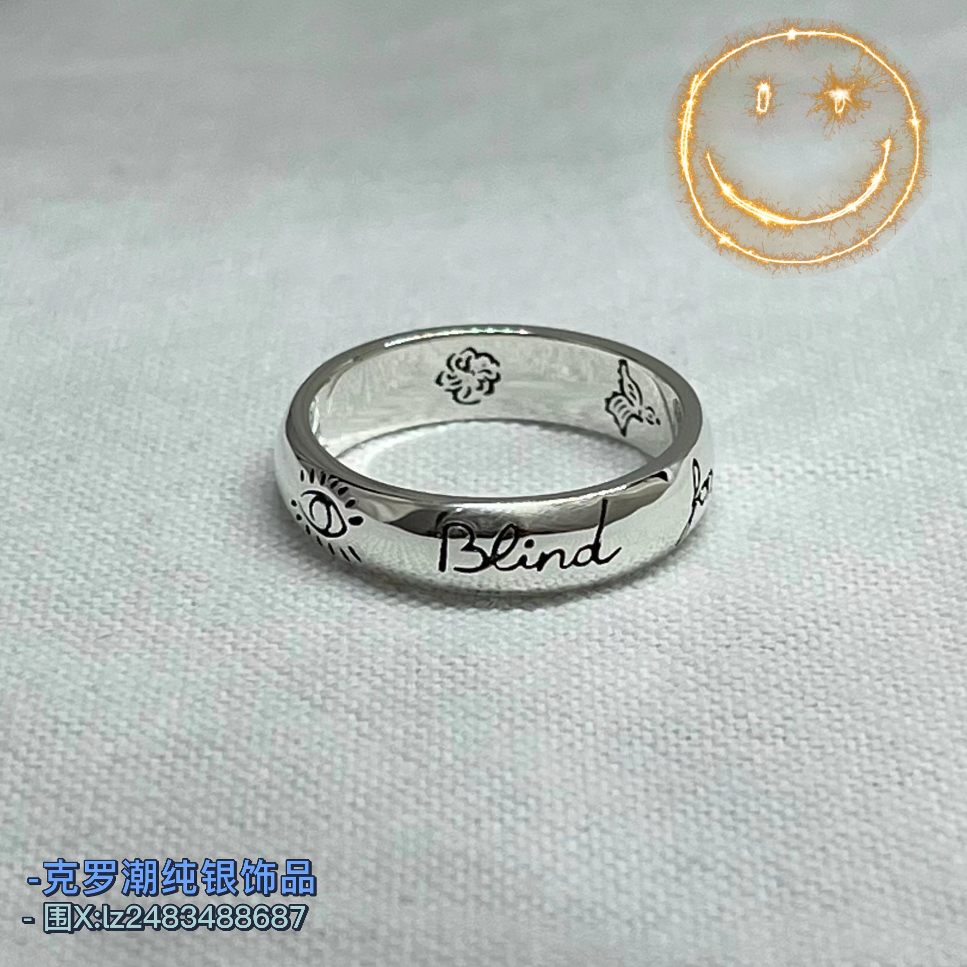 纯银s925戒指窄款蛇心花鸟时尚款情侣黑珐琅对戒diy刻字