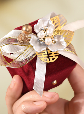 创意戒指盒婚礼仪式喜嫁钻戒盒子求订结婚红色绒布欧式对戒收纳盒