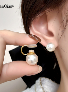 珍珠耳夹无耳洞假耳钉简约日常蚊香盘仿真珍珠法式复古通勤耳夹女