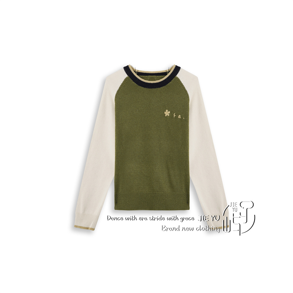 孑屿JIEYU 时尚休闲显瘦学院风圆领撞色针织衫毛衣百搭上衣