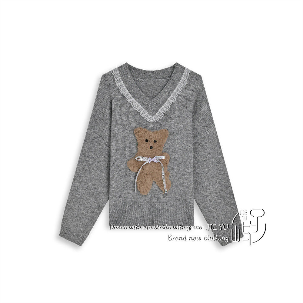 孑屿JIEYU 可爱温柔软糯绑带小熊套头毛衣秋冬2025新款