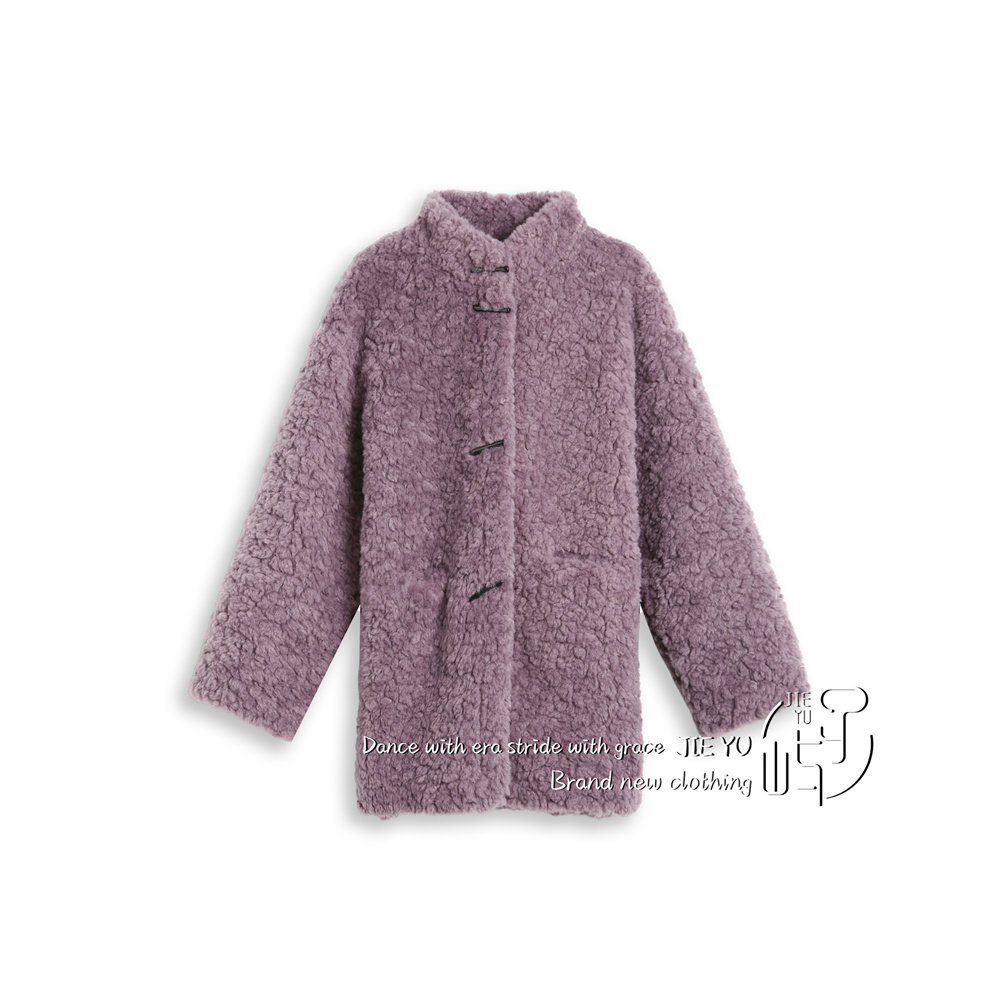孑屿JIEYU 羊羔毛外套女2025冬季新款立领加厚保暖大衣