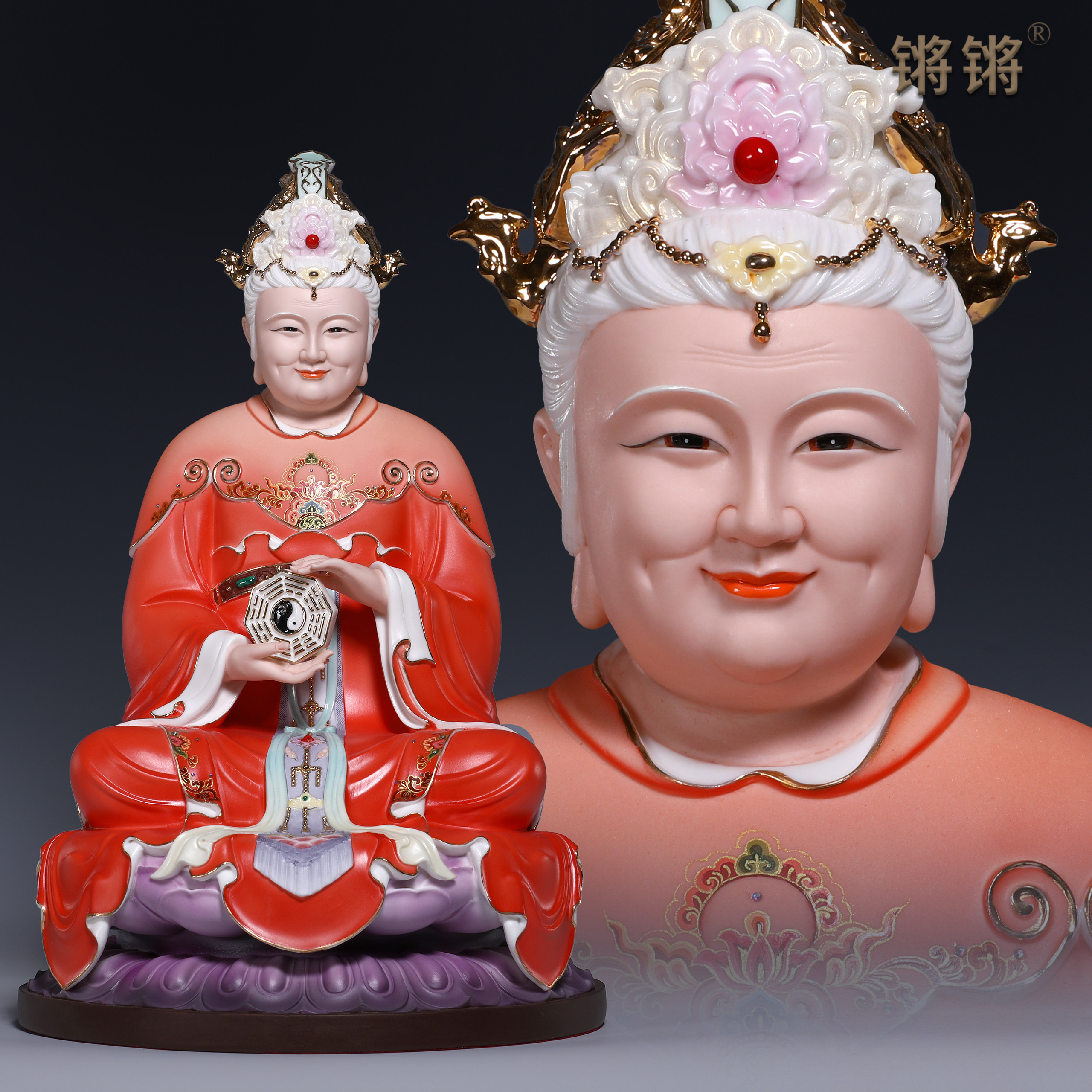 锵锵陶瓷12至19寸坐全莲无声老母神像骊山无极圣母家用供奉摆件