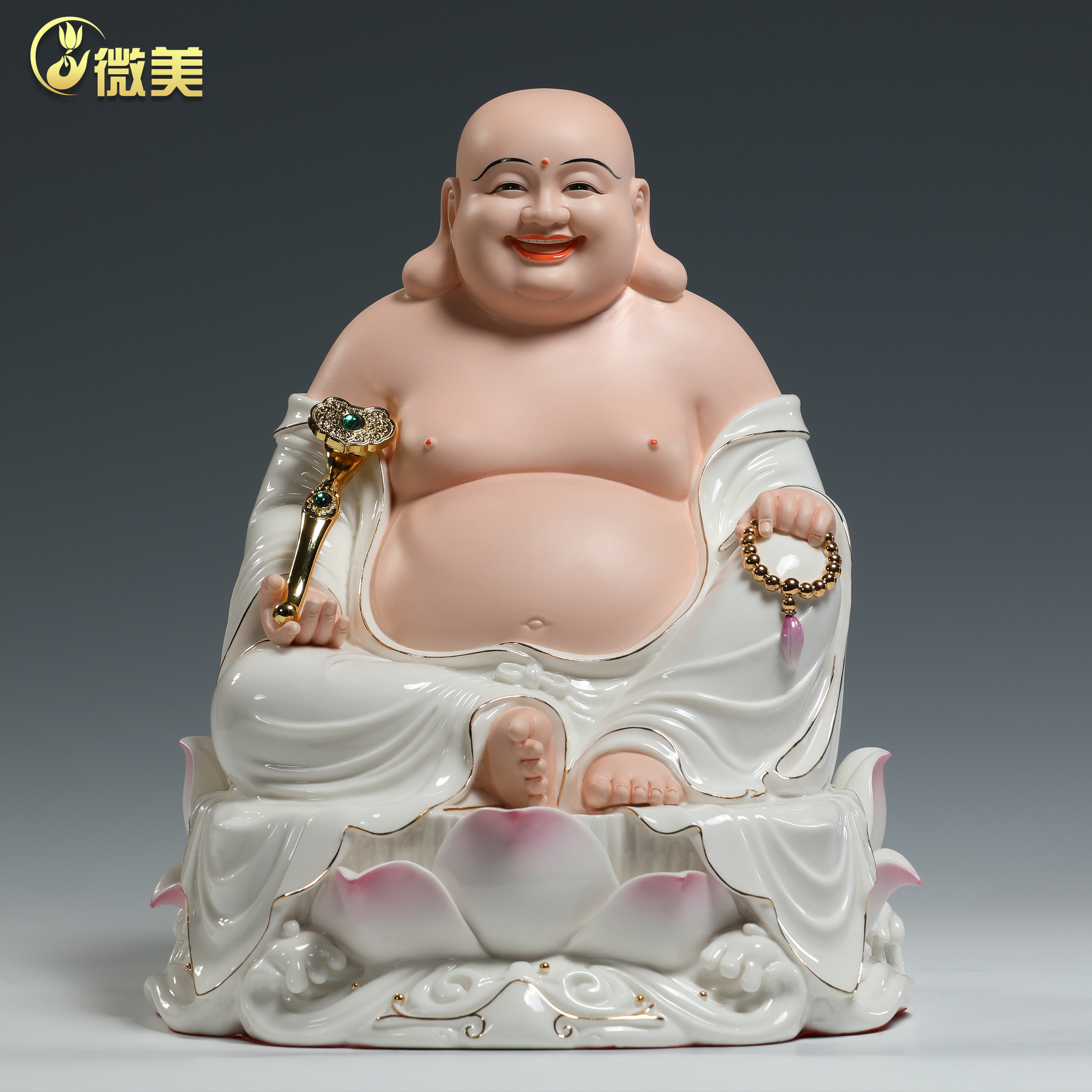 锵锵陶瓷12至19寸弥勒佛像摆件