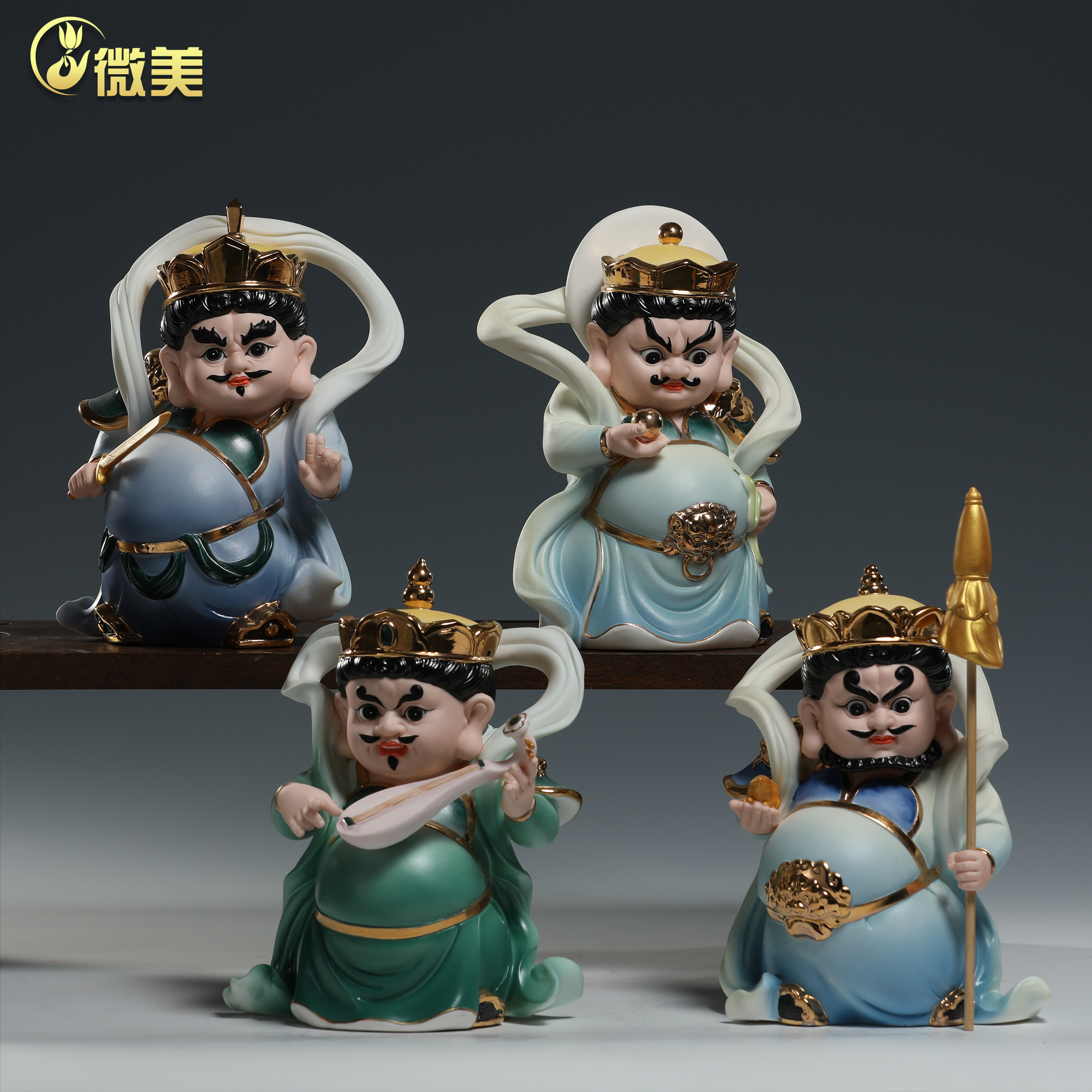 锵锵陶瓷四大天王Q版工艺品摆件