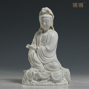 锵锵陶瓷10寸披坐观音摆件观世音菩萨家用供奉佛像白瓷工艺品摆件