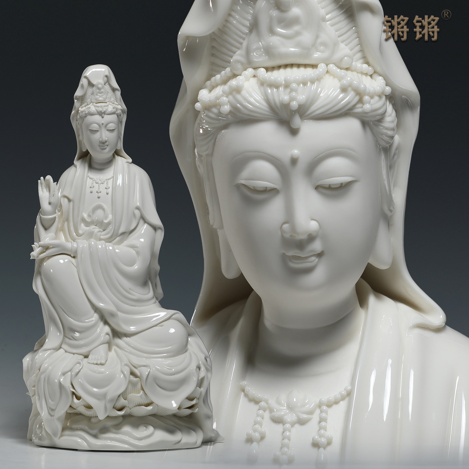 锵锵陶瓷家用玄关坐云杨柳观音像