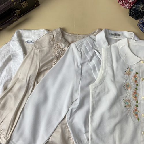 vintage日制古着精美法式刺绣白衬衫中古复古优雅气质白衬衣106