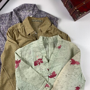 vintage日制古着碎花宽松百搭衬衫休闲慵懒气质瑕疵款衬衣-912