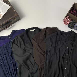 267 中古纯色高知复古优雅港风衬衣 vintage日制古着精美法式 衬衫