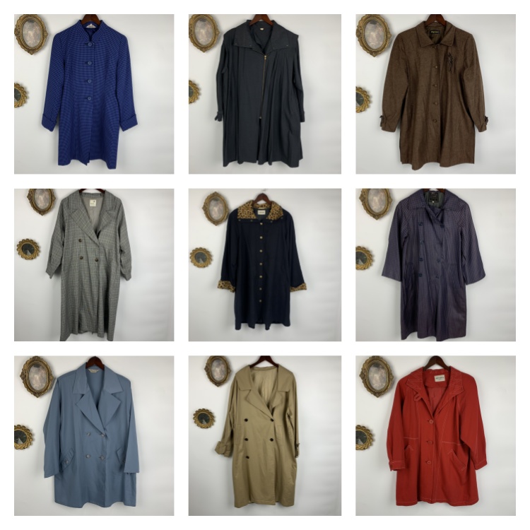 vintage古着日制女士长款港风连肩休闲廓形风衣长袖女风衣外套327