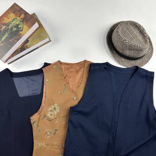 vintage古着日制西装马甲羊毛背心印花复古百搭文艺女士马甲-201