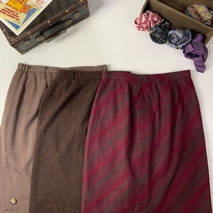 vintage古着日制秋冬毛半裙港风复古文艺通勤慵懒风包臀一步裙527