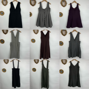 vintage古着日制羊毛连衣裙女士中长款背带休闲宽松款秋冬长裙479
