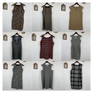 vintage古着日制羊毛连衣裙女士长款背心款秋冬格纹古早中长裙457